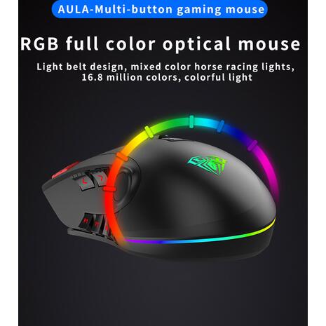 Ενσύρματο ποντίκι gaming AULA Fire H512, 5000DPI, 12 πλήκτρα, RGB, μαύρο